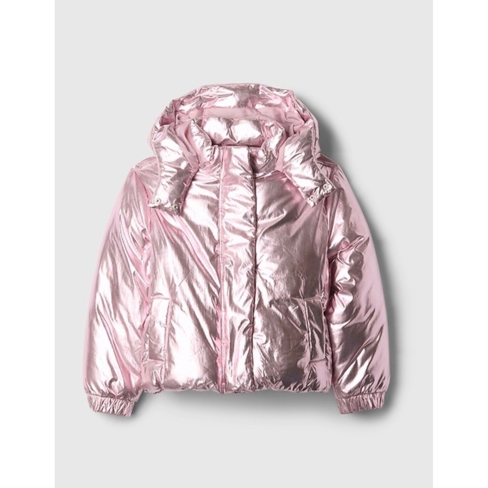 Gap Kids Metallic Puffer Jacket Pink Hooded quilted Coat Size L
